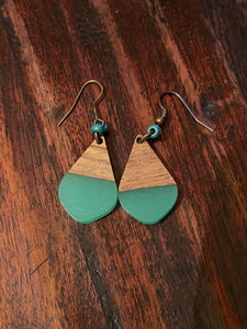 Turquoise Tear Drops (Wood & Resin) Earrings