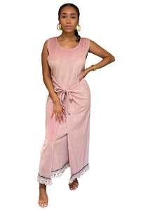Double Wrap Dress (Pink/White Fringe)